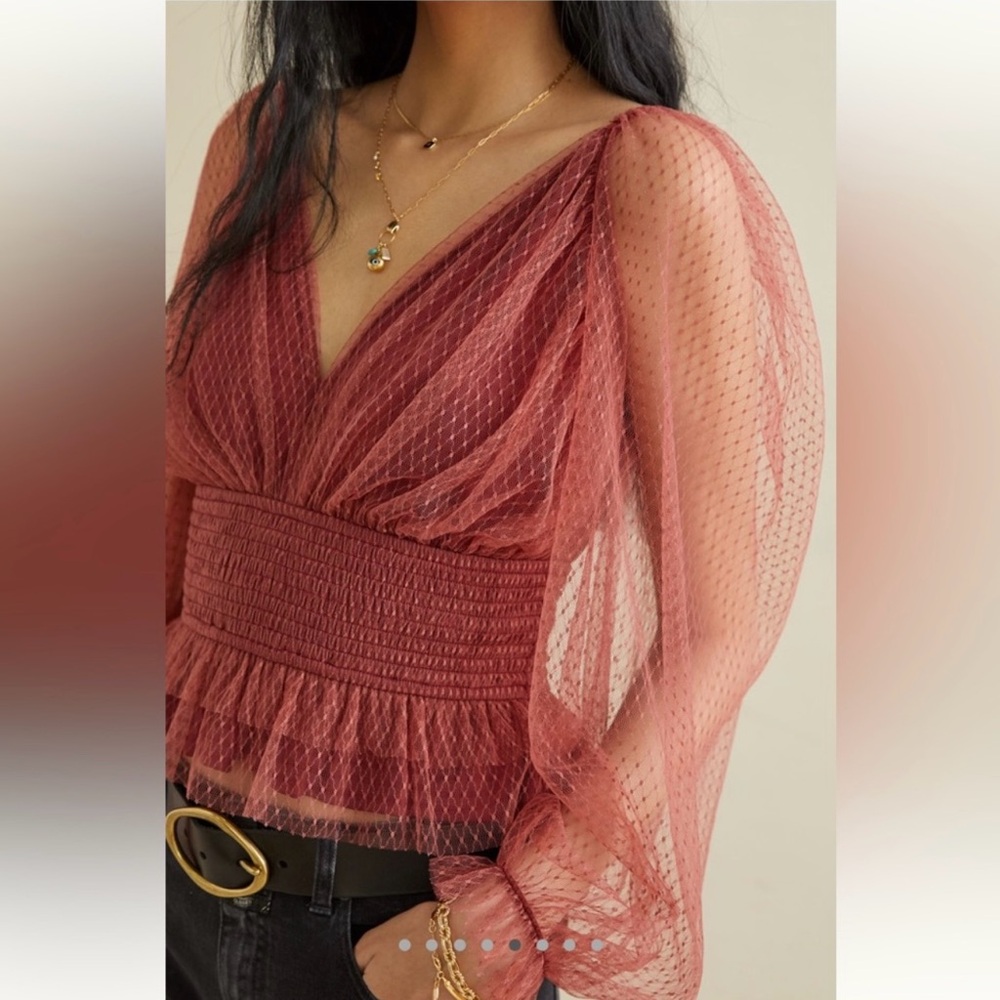 Anthropologie Sheer Rust Blouse